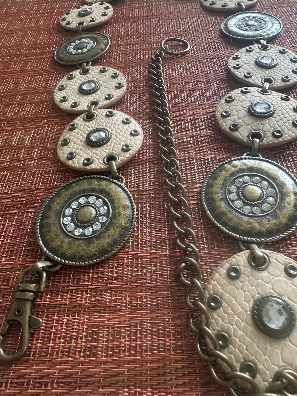 Statement Antique Brass and Cream Disc Chain Belt